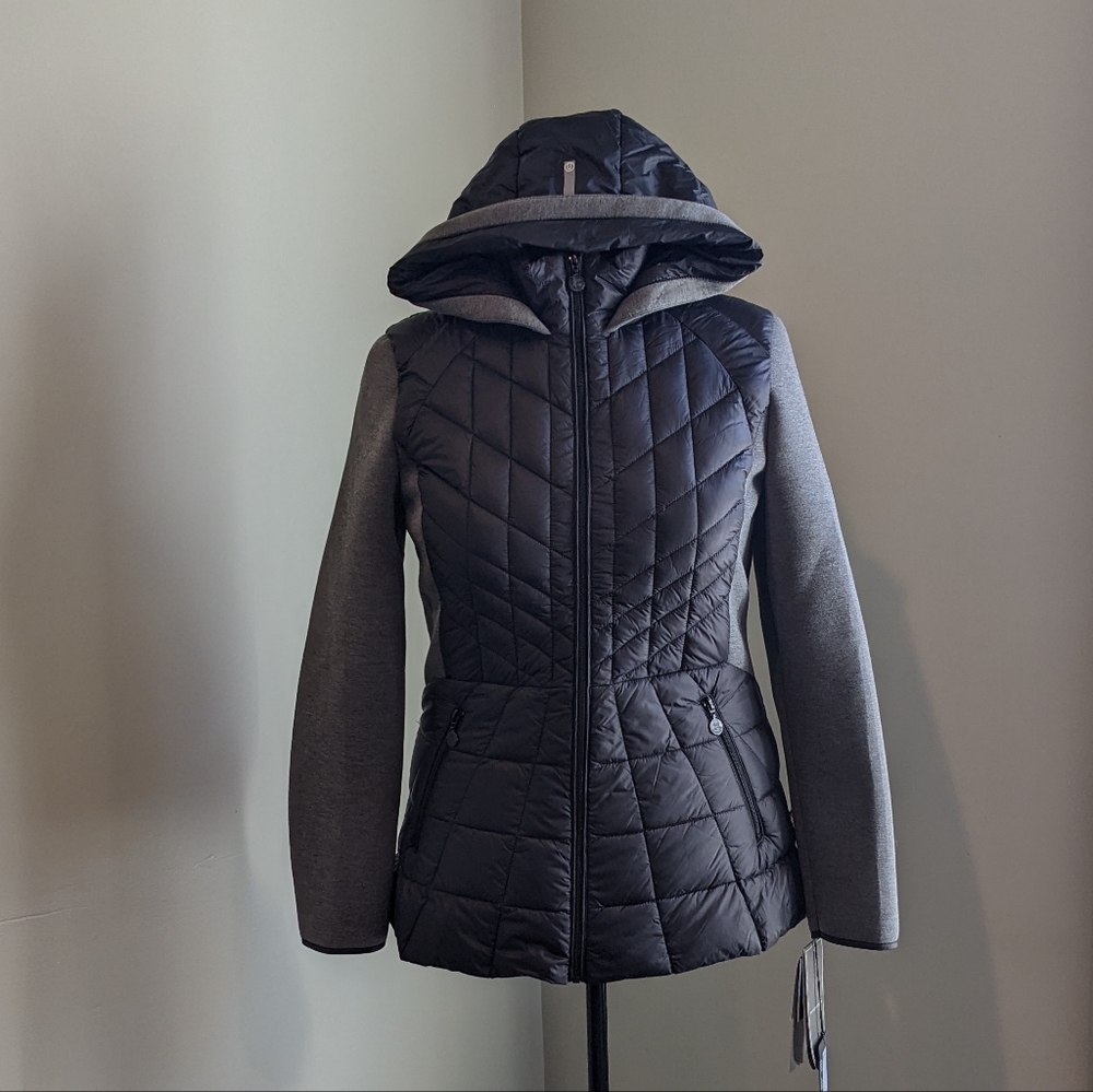 Bernardo Down Blend Mixed Media Quilted Jacket w/ Hood